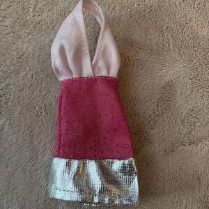 Barbie Doll Clothes Fashionista Halter Top With Pink & Silver Skirt Dress B11